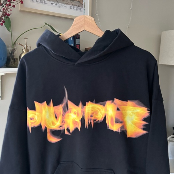 Purple Brand Other - Purple Brand Black Hoodie with a Flame Spelling Graphic